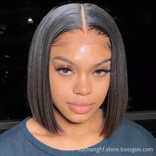 Wholesale Prices Brazilian Colorful Short Bob Lace Wig Human Hair Straight 4x4 13x4 Color Bob Wig With Bangs For Black Women
